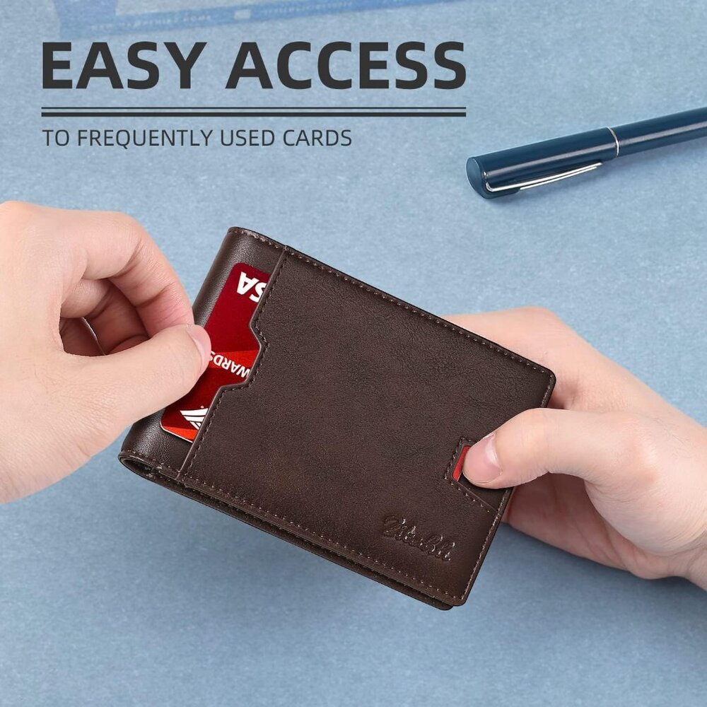 Men's Chocolate Premium Vegan Leather Wallet Slim Blocking Credit Card Design - Picture 8 of 8